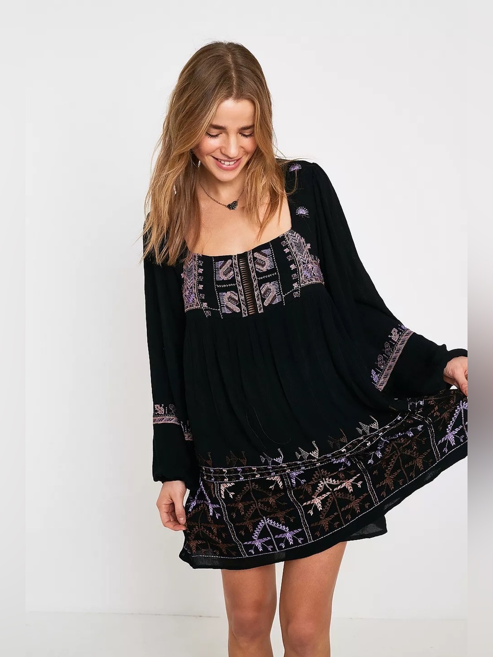 Free People Rhiannon Embroidered Mini Dress